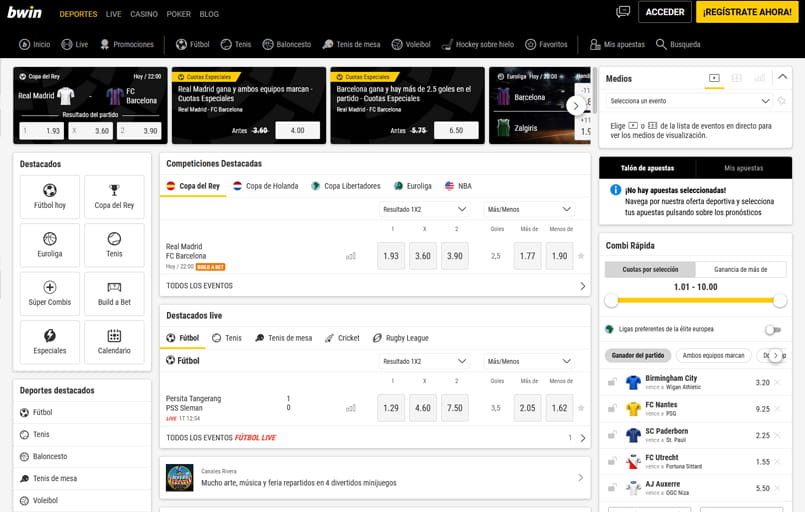 Página principal de la casa de apuestas bwin